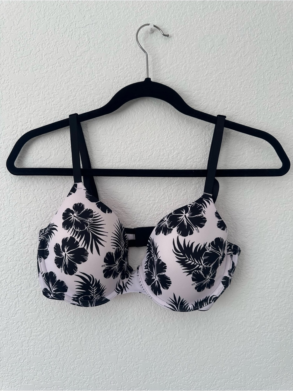 PINK Victoria's Secret Light Pink Bra with Black Floral Print